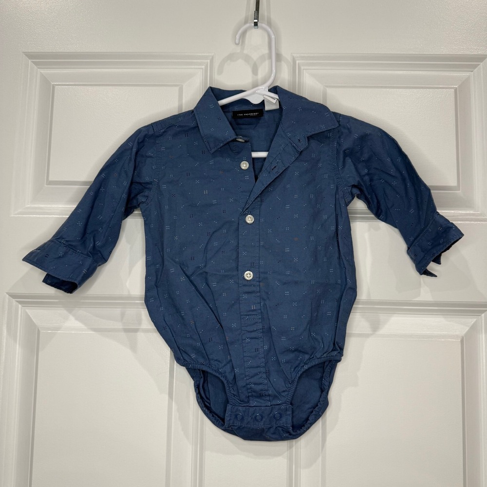 The Childrens Place Size 3-6M Blue Patterned Shirt Bodysuit Long Sleeve